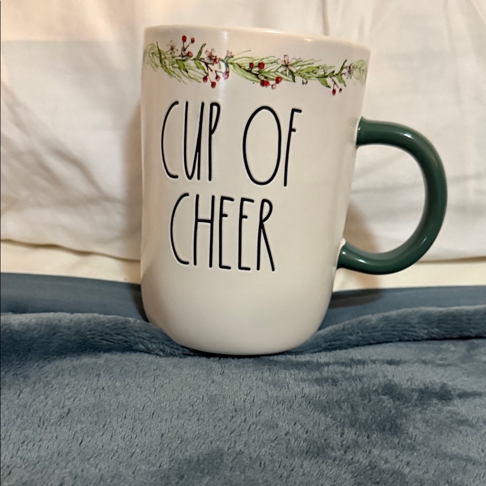 Rae Dunn Green and White 'Cup of Cheer' Mug